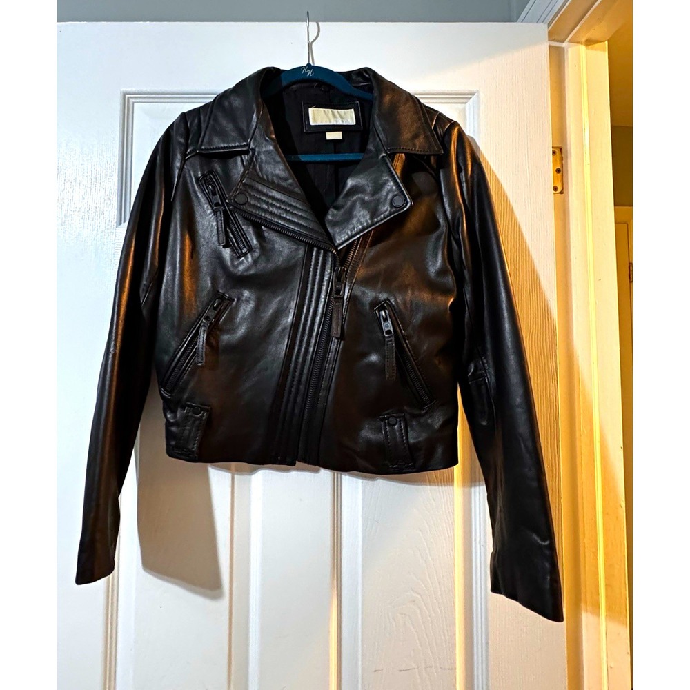 MICHAEL Michael Kors Women's Black Moto Biker Jacket M Zip Lined Quilted